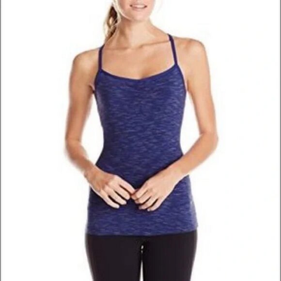 Lucy Heart Center Blue Sleeveless Fitted Tank Top with Ruched Front Size Small - Picture 1 of 6